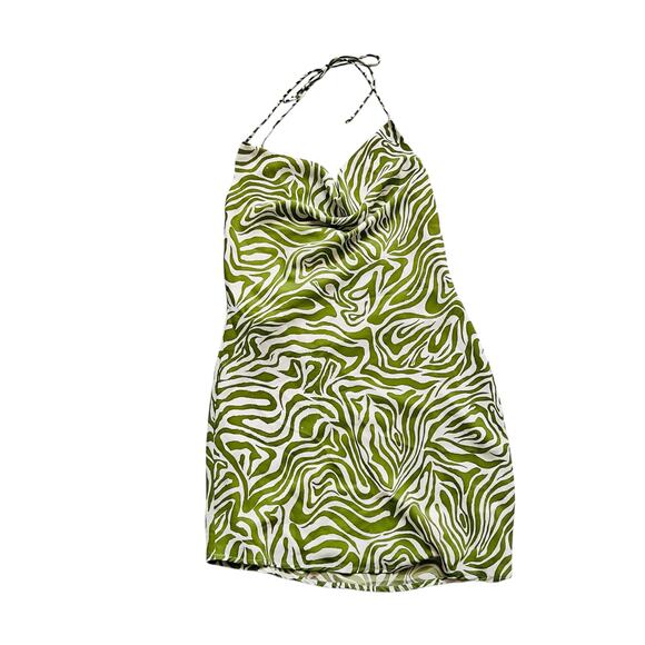 Le Lis Printed Halter Tie Back Mini Dress Size S Small NWT Green Cream - Picture 2 of 8